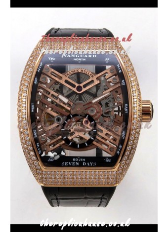 Franck Muller V45 Tourbillon Skeleton Rose Gold Diamonds Super Clone Watch 