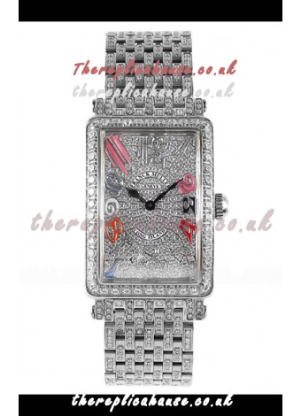 Franck Muller Long Island Color Dreams Stainless Steel Diamonds Swiss Replica Watch 