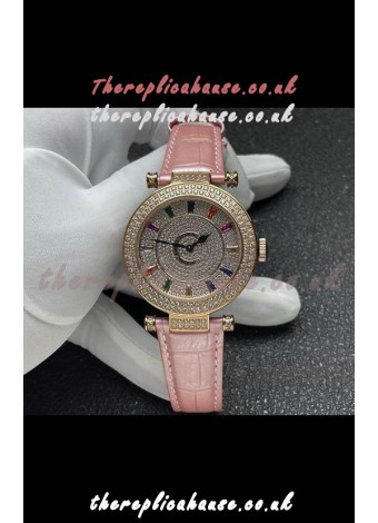 Franck Muller Double Mystery Swiss Quartz Watch in Gold Diamonds Casing