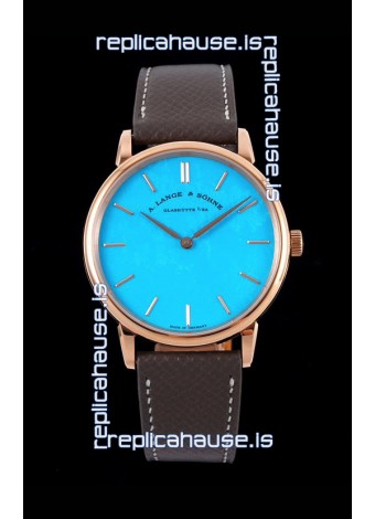 A.Lange & Sohne Saxonia Thin Swiss Replica Watch Rose Gold Case Tiffany Blue Dial