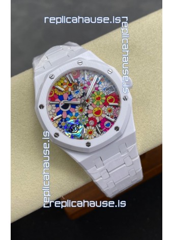 Audemars Piguet Super Clone Royal Oak White Ceramic Watch in Sun-Flower Dial 