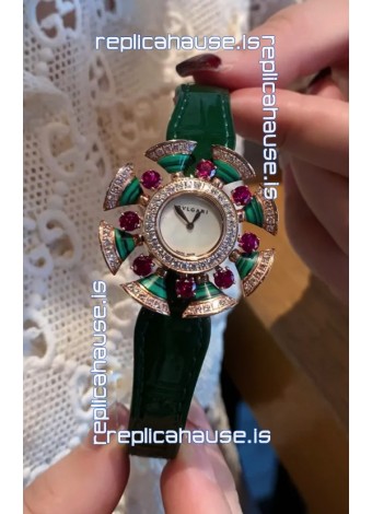 Bvlgari Divas's Dream Edition Watch in Rose Gold Casing - Diamonds Paved Bezel Swiss Replica