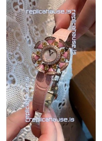 Bvlgari Divas's Dream Edition Watch in Rose Gold Casing - Diamonds Paved Bezel Swiss Replica