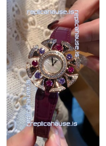 Bvlgari Divas's Dream Edition Watch in Rose Gold Casing - Diamonds Paved Bezel Swiss Replica