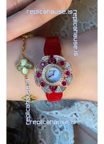 Bvlgari Divas's Dream Edition Watch in Rose Gold Casing - Diamonds Paved Bezel Swiss Replica