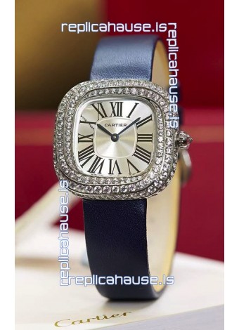 Coussin De Cartier Steel Watch Swiss Replica Watch Blue Strap 