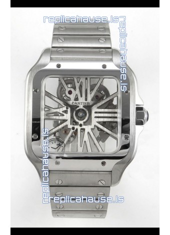 Santos De Cartier Super Clone Watch in Skeleton Dial Stainless Steel Case
