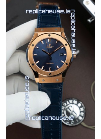 Hublot Super Clone Classic Fusion Titanium Rose Gold Blue Dial 42MM Watch