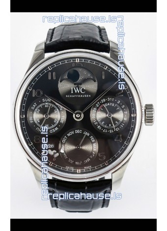 IWC Super Clone Portuguese Perpetual Calendar Steel Case Grey Dial Replica Watch 