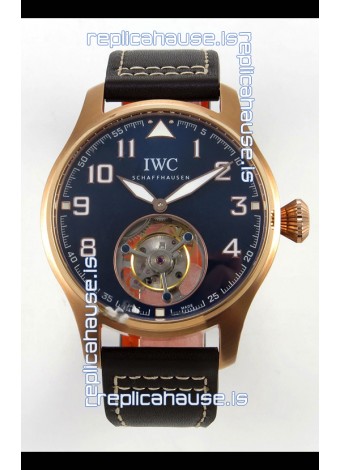 IWC Super Clone Portugese Hand-Wound Genuine Tourbillon Blue Dial Rose Gold Casing Watch