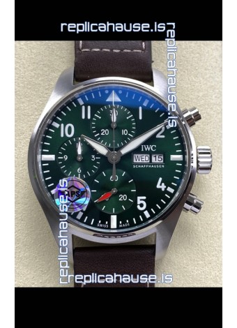 IWC Super Clone Pilot Chronograph Edition Green Dial Leather Swiss Replica Watch 