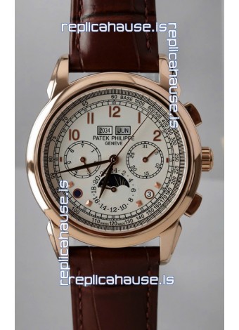 Patek Philippe Grand Complications 5270 Swiss Replica Watch in Rose Gold Casing White Dial