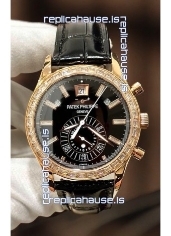 Patek Philippe Super Clone Complications 5961 Rose Gold Watch with Mossanites