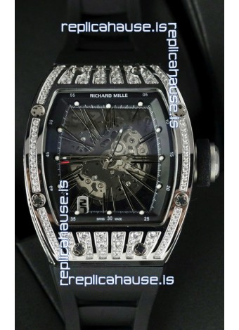 Richard Mille RM010 Stainless Steel Replica Watch in Black Strap