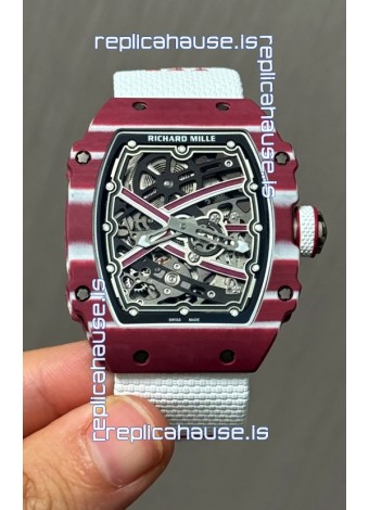 Richard Mille Super Clone RM67-02 Mutaz Barshim Red Carbon TPT 37 Grams Watch White Strap