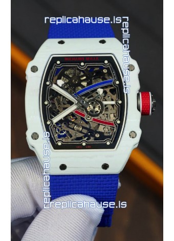 Richard Mille Super Clone RM67-02 Alexis Pinturault White Quartz TPT 37 Grams Watch Blue Strap