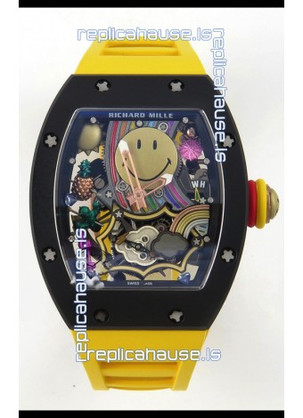 Richard Mille Super Clone RM088 Smiley Tourbillon Black Ceramic Rubber Strap Watch 