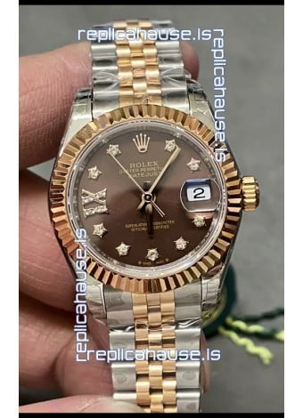 Rolex Datejust Super Clone Brown Dial 2 Tone Rose Gold Watch 28MM