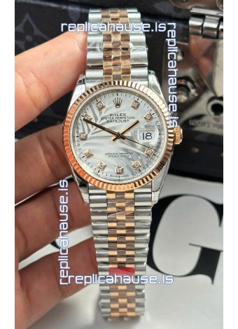 Rolex Datejust Cal.3235 Movement Super Clone Rose Gold 2 Tone 36MM - Silver Fluted Motif Dial