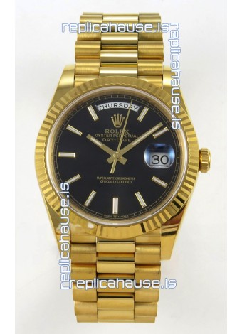 Rolex Day Date Super Clone Black Dial 40MM 220 Grams Swiss Replica watch 