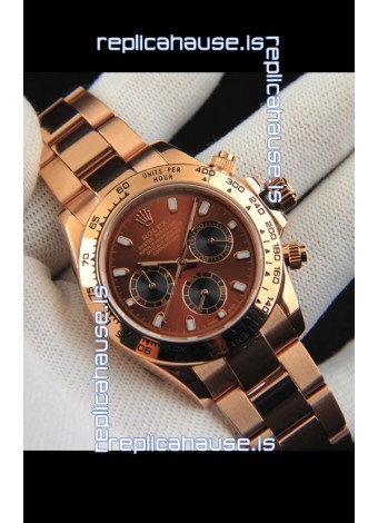 Rolex Daytona Japanese Movement Gold Casing Replica Watch in Brown Dial