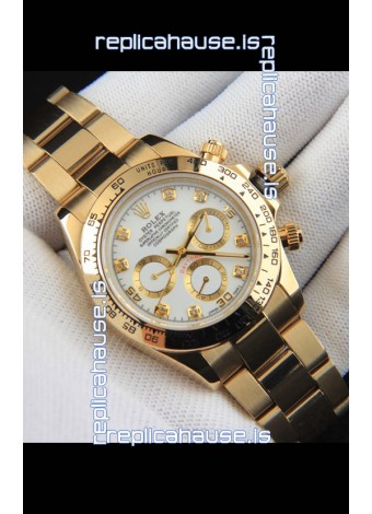 Rolex Daytona Japanese Movement Gold Casing Replica Watch in White Dial