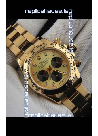 Rolex Daytona Japanese Movement Gold Casing Replica Watch in Gold Dial 