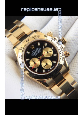Rolex Daytona Japanese Movement Gold Casing Replica Watch in Black Dial 