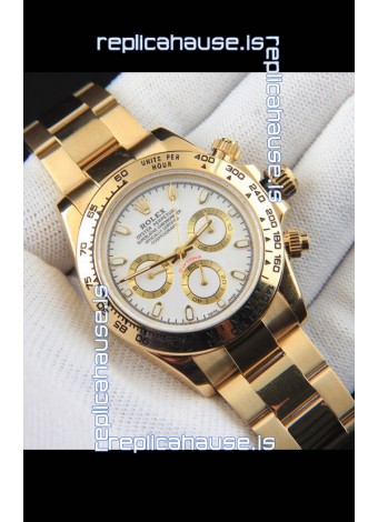 Rolex Daytona Japanese Movement Gold Casing Replica Watch in White Dial 
