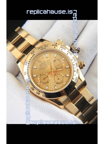 Rolex Daytona Japanese Movement Gold Casing Replica Watch in Gold Dial 