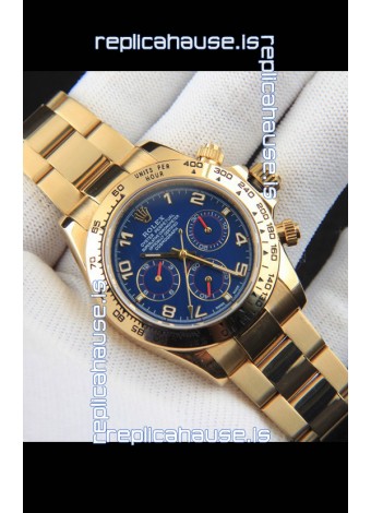 Rolex Daytona Japanese Movement Gold Casing Replica Watch in Blue Dial 