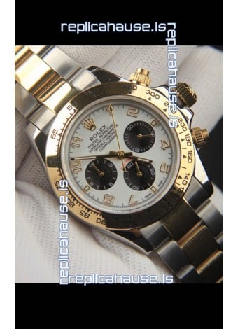 Rolex Daytona Japanese Movement Two Tone Gold Casing Watch in White Dial 