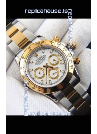 Rolex Daytona Japanese Movement Two Tone Gold Casing Watch in White Dial 