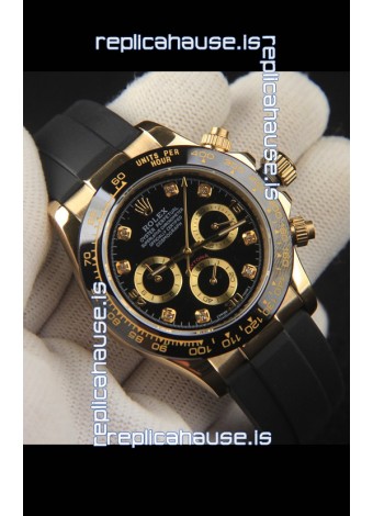 Rolex Daytona Japanese Movement Gold Casing Replica Watch in Black Dial 