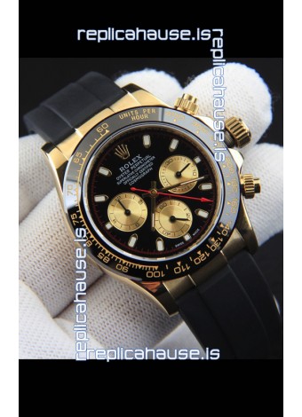 Rolex Daytona Japanese Movement Gold Casing Replica Watch in Black Dial 