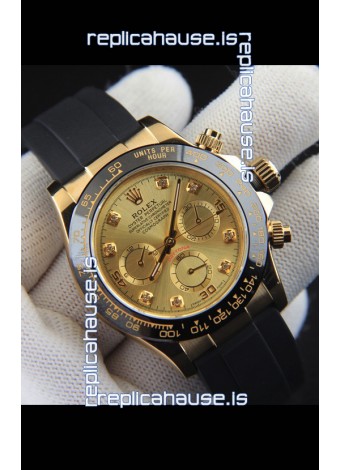 Rolex Daytona Japanese Movement Gold Casing Replica Watch in Gold Dial 