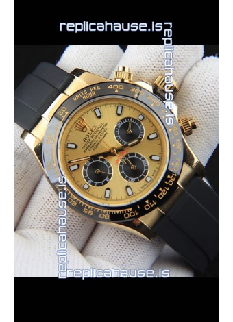 Rolex Daytona Japanese Movement Gold Casing Replica Watch in Gold Dial 