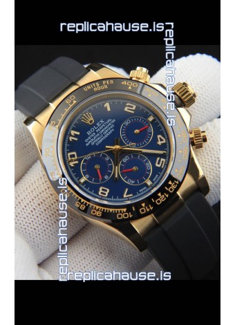 Rolex Daytona Japanese Movement Gold Casing Replica Watch in Blue Dial 
