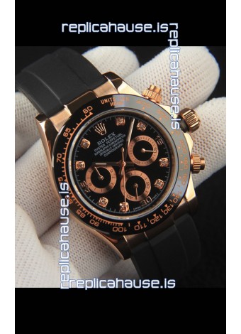 Rolex Daytona Japanese Movement Gold Casing Replica Watch in Black Dial 