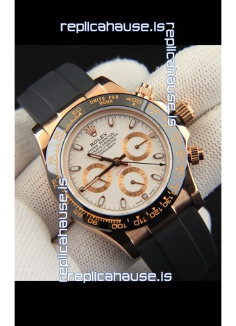 Rolex Daytona Japanese Movement Gold Casing Replica Watch in White Dial 