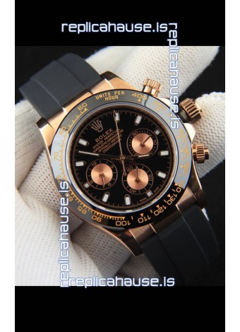 Rolex Daytona Japanese Movement Gold Casing Replica Watch in Black Dial 