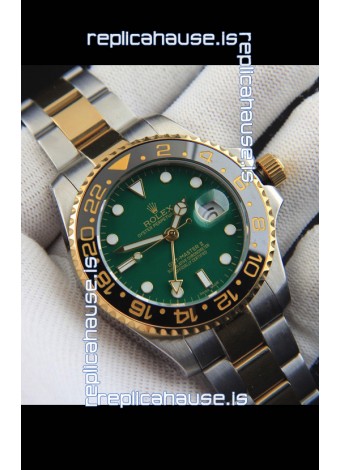 Rolex GMT Masters II Japanese Movement Replica Watch in Two Tone Green Dial