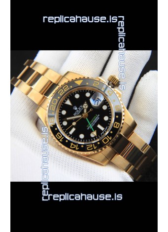 Rolex GMT Masters II Rose Gold Plating Japanese Replica Watch Black Dial