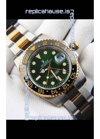 Rolex GMT Masters II 2 Tone Rose Gold Plating Japanese Replica Watch Green Dial