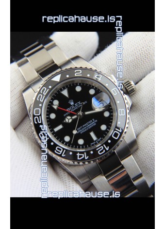 Rolex GMT Masters II Japanese Movement Replica Watch Steel Case Black Dial