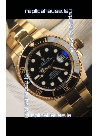 Rolex Submariner Japanese Replica Watch 904L Steel Yellow Gold - Ceramic Bezel in Black