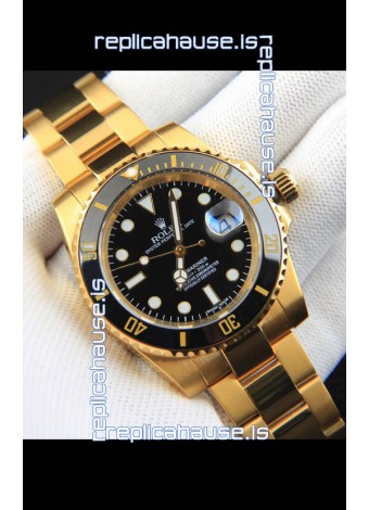 Rolex Submariner Japanese Replica Watch in Yellow Gold Casing Black Dial 