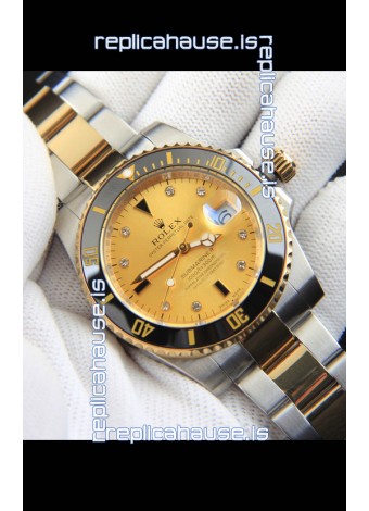 Rolex Submariner Japanese Replica Watch in 2 Tone Yellow Gold Casing Gold Dial 