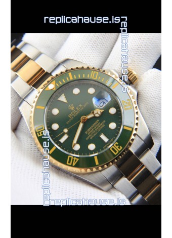 Rolex Submariner Japanese Replica Watch in 2 Tone Yellow Gold Casing Green Dial 
