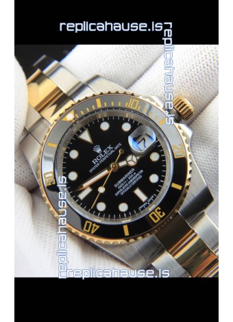 Rolex Submariner Japanese Replica Watch in 2 Tone Yellow Gold Casing Black Dial 